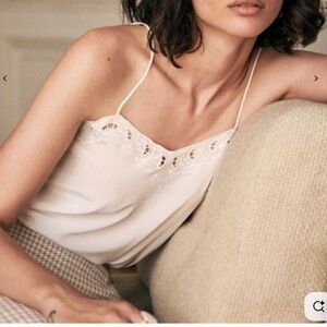 Sezane White Lace Trim Cami